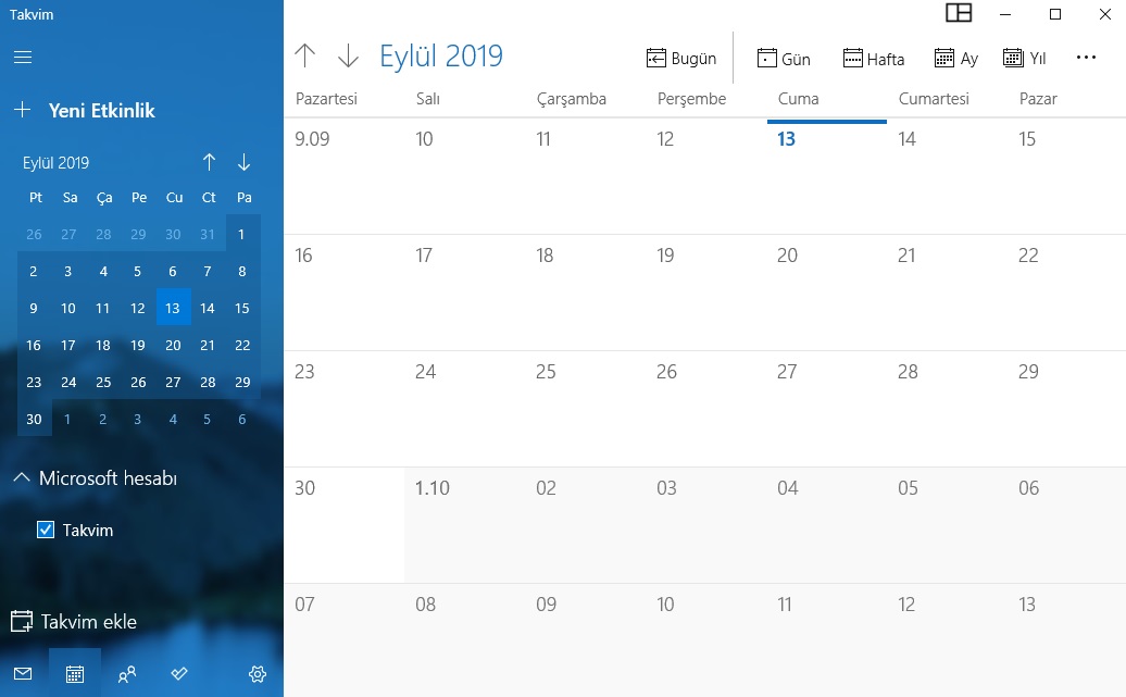 Windows 10 Takvim