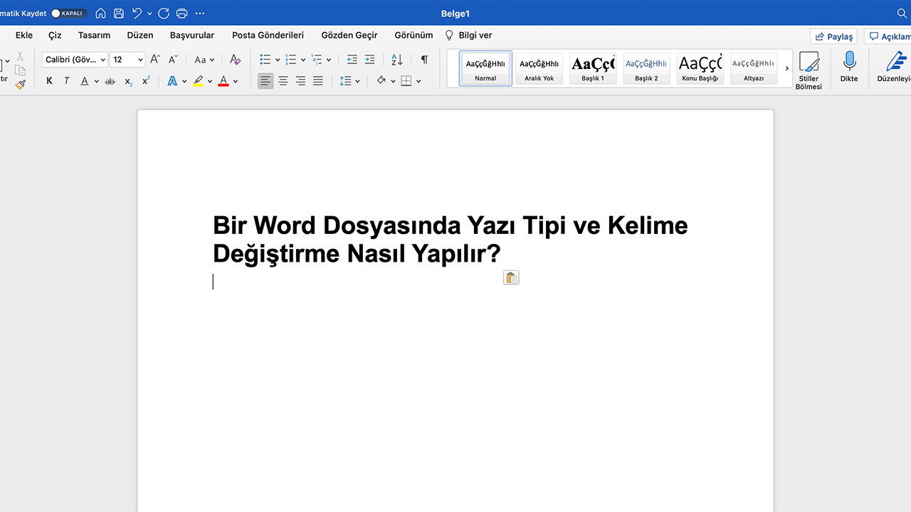 Word Sayfası Yazı Tipi Değiştirme